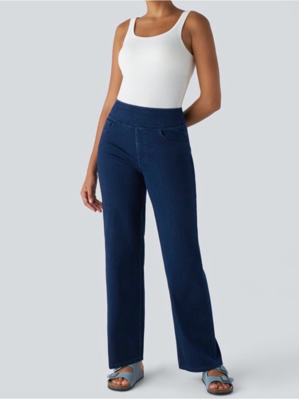 Halara Flex High Waisted Pockets Straight Leg Work Jeans
